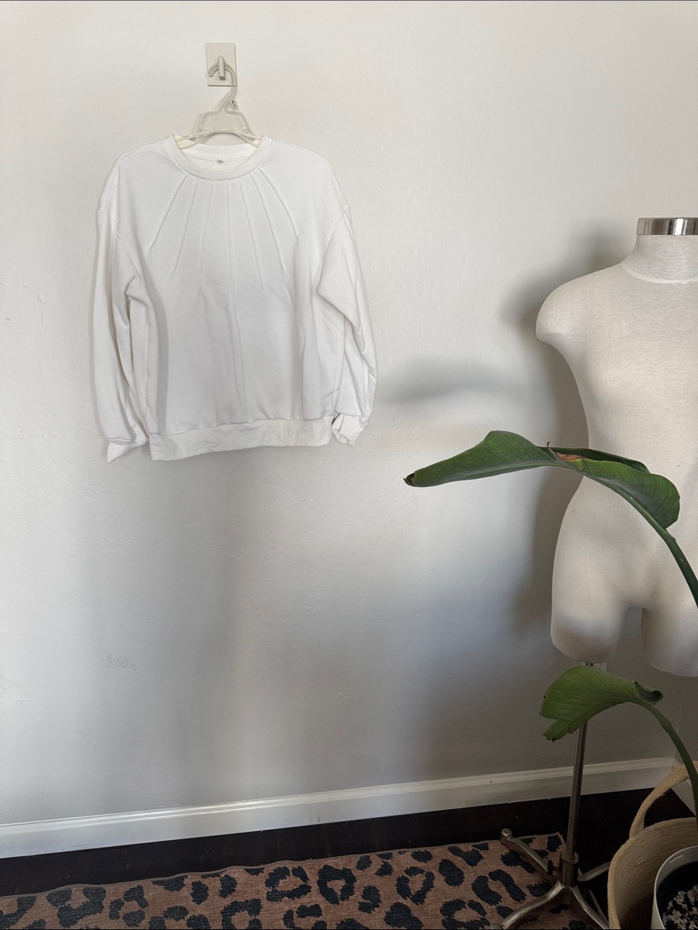 Women’s White Pleated Crewneck Sweater